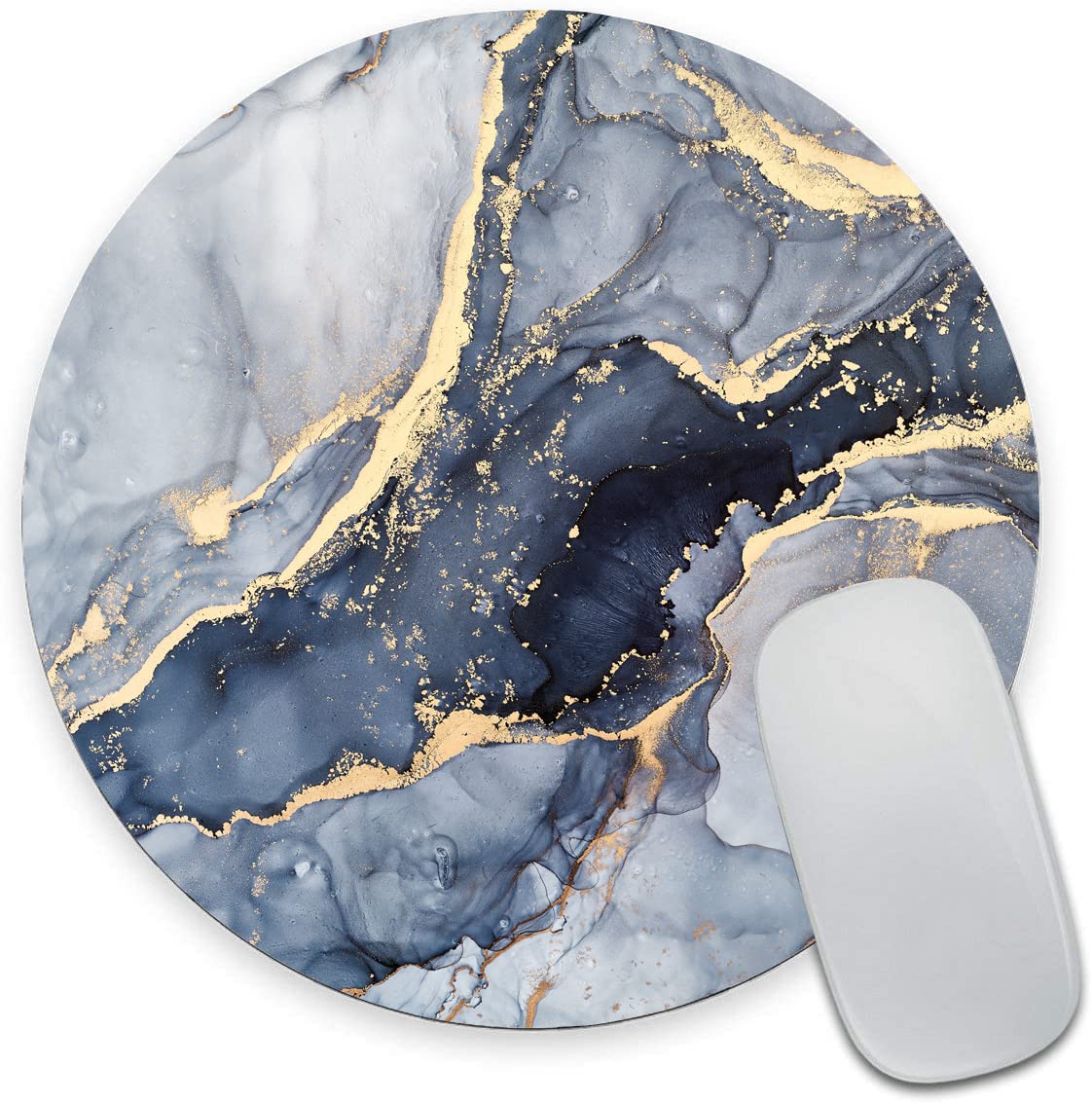 Mouse Pad, Round Marble Mouse Mat, Cute Mouse Pad with Design, Non-Slip Rubber Base Mousepad, Waterproof Women Office Mouse Pads, Small Size 7.9 x 7.9 Inch,Marble