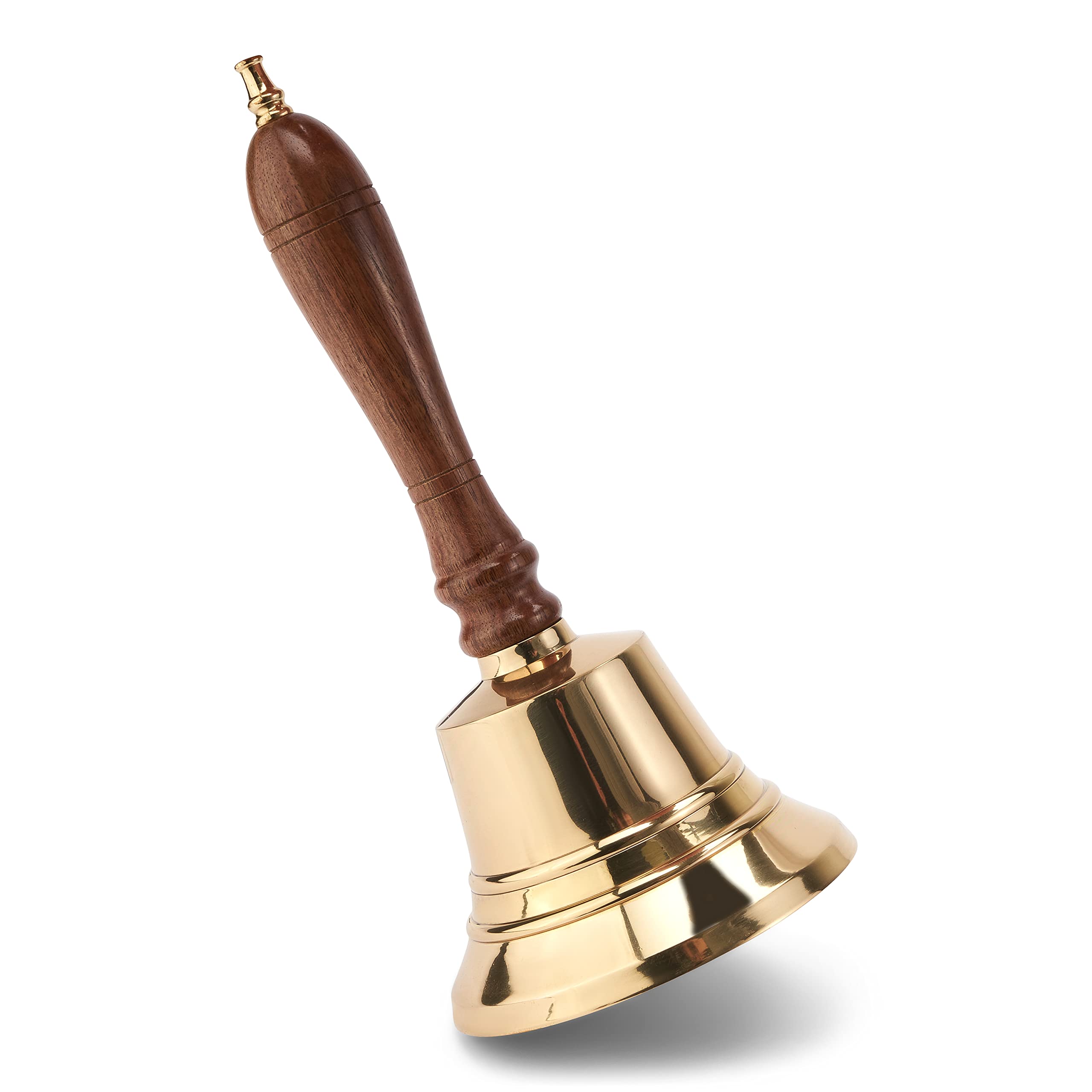 NKlaus 11580 Maritime Brass Table Bell with Wooden Handle 22 cm High Hand Bell, Yellow