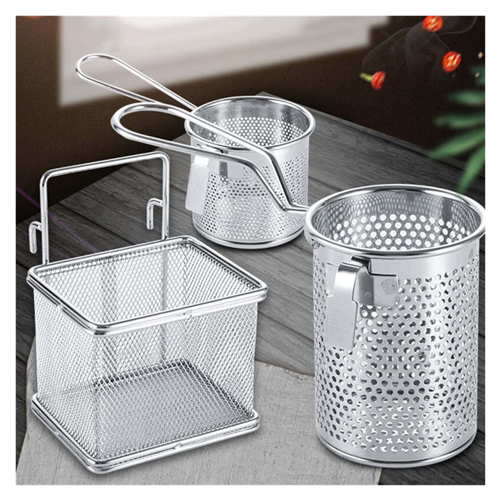 Cesta para freidora de acero inoxidable 304, cesta para freír en caliente, filtro para sartén, colador de alimentos, pantalla para fugas de aceite, cesta coladora con filtro para bolas de masa hervi