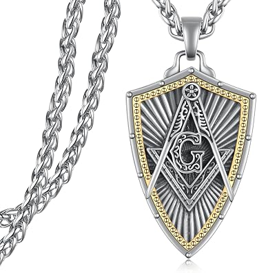 Masonic/Cross/Compass/St Michael/St Christopher/Santa Muerte/Star of David Pendant Necklace 925 Sterling Silver Shields Necklace for Men Women with 22"+2" Rolo Chain