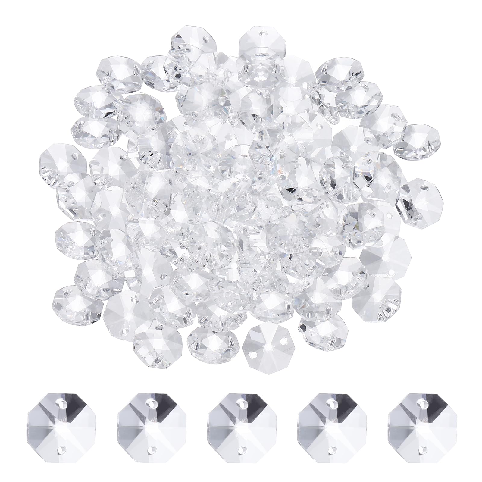 YELARXI 14mm Glass Octagon Beads, Sun Catcher Beads Bulk 2 Hole Sun Catcher Pendants 0.55" & 120 Pcs & Transparent-Fitting for (Arts Crafts/Crystal Chandelier Repair/DIY Wind Chime)