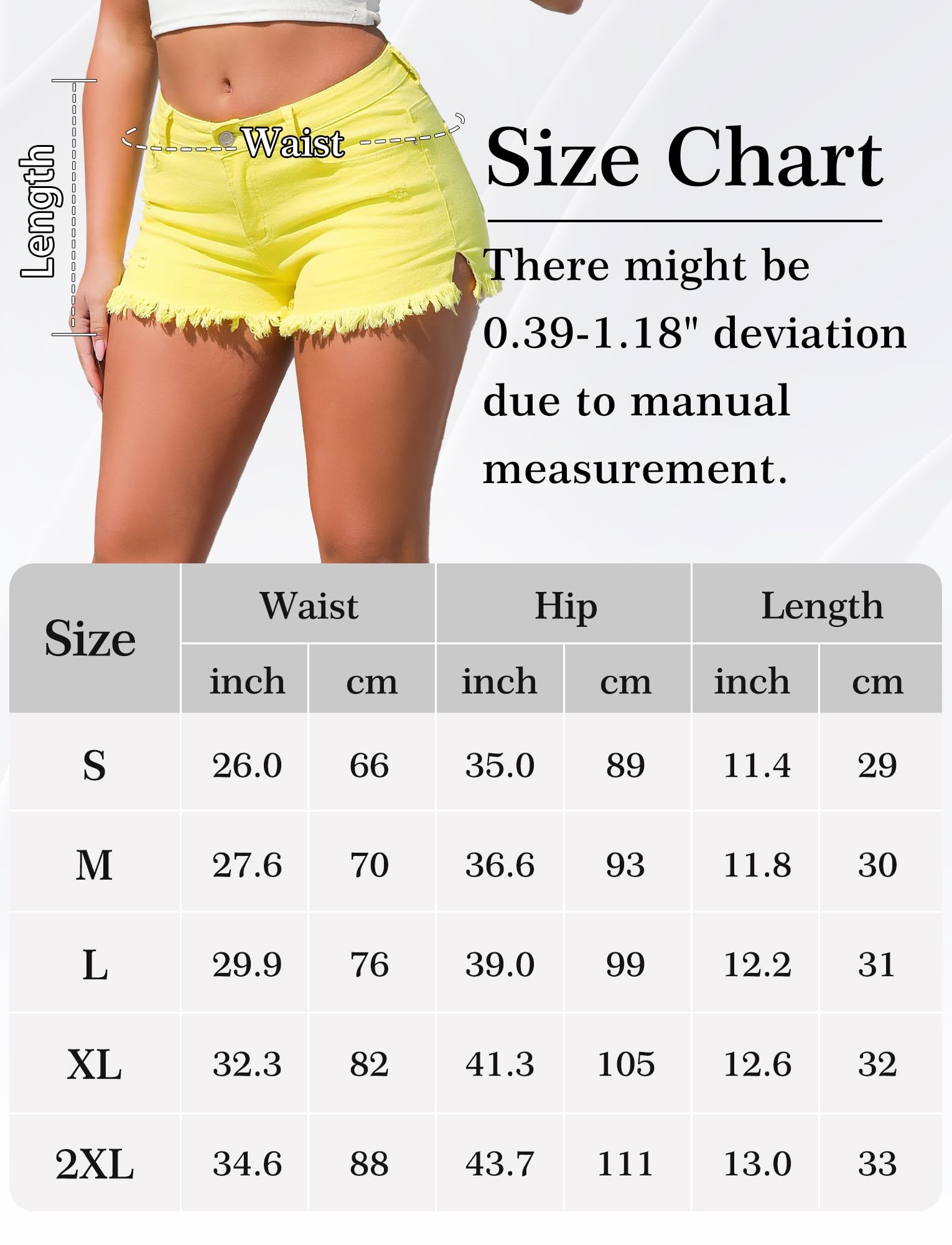 Maeau Short Jean Femme Haute Taille Élastique avec Ourlet Effiloché et Fente Latérale Denim Stretch Confortable pour Quotidienne S-XXL