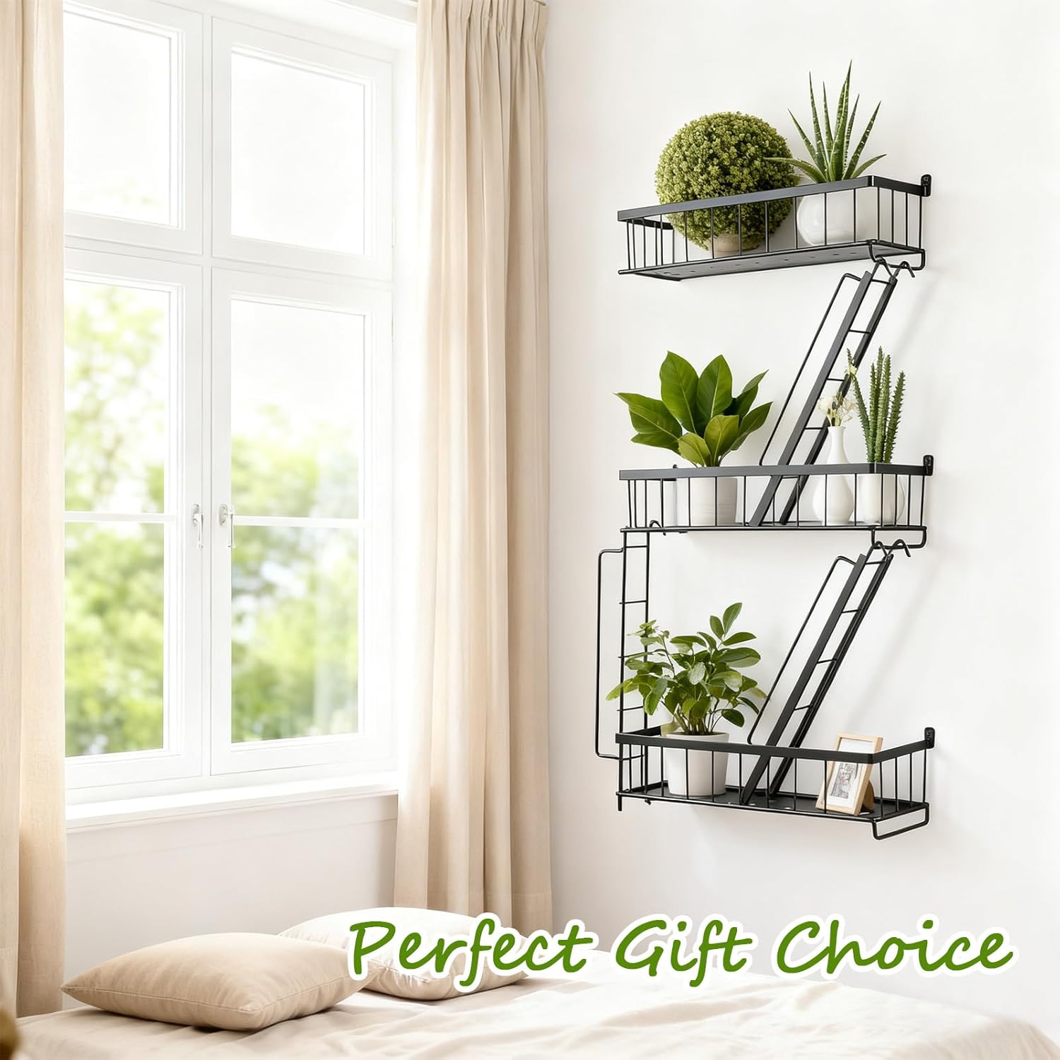 Yuehuam Fire Escape Wall Shelf - New York Decorative Ladder Shelf, Wall Art Floating Shelf Black Metal Trinket Shelves for Bedroom, Living Room, Home Office Storage and Display (3-Tier)