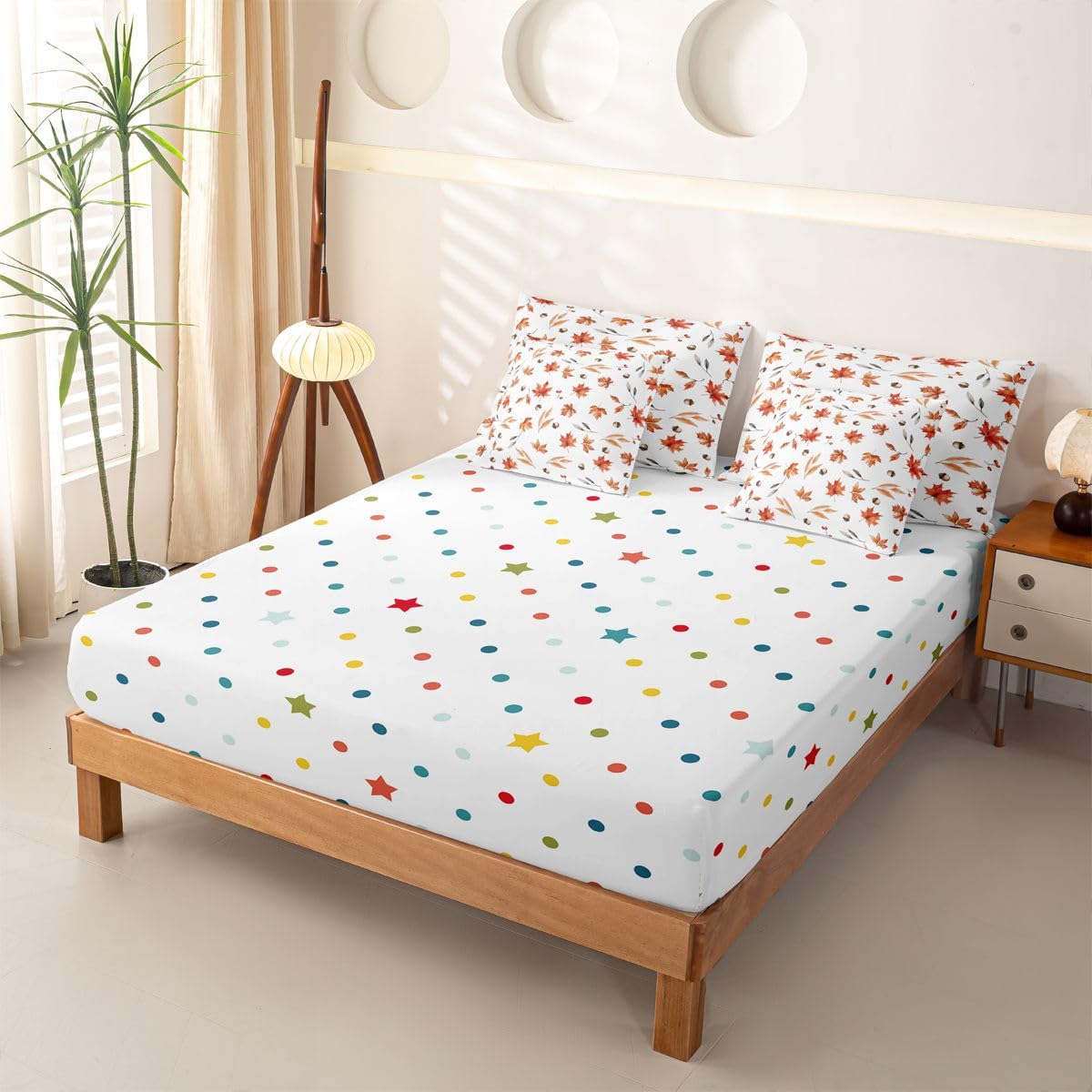 Loussiesd Set di biancheria da letto con copripiumino autunnale con lenzuola, 7 pezzi, per letto singolo con foglie d'acero, per bambini, ragazzi e ragazze, letto del Ringraziamento, in morbida