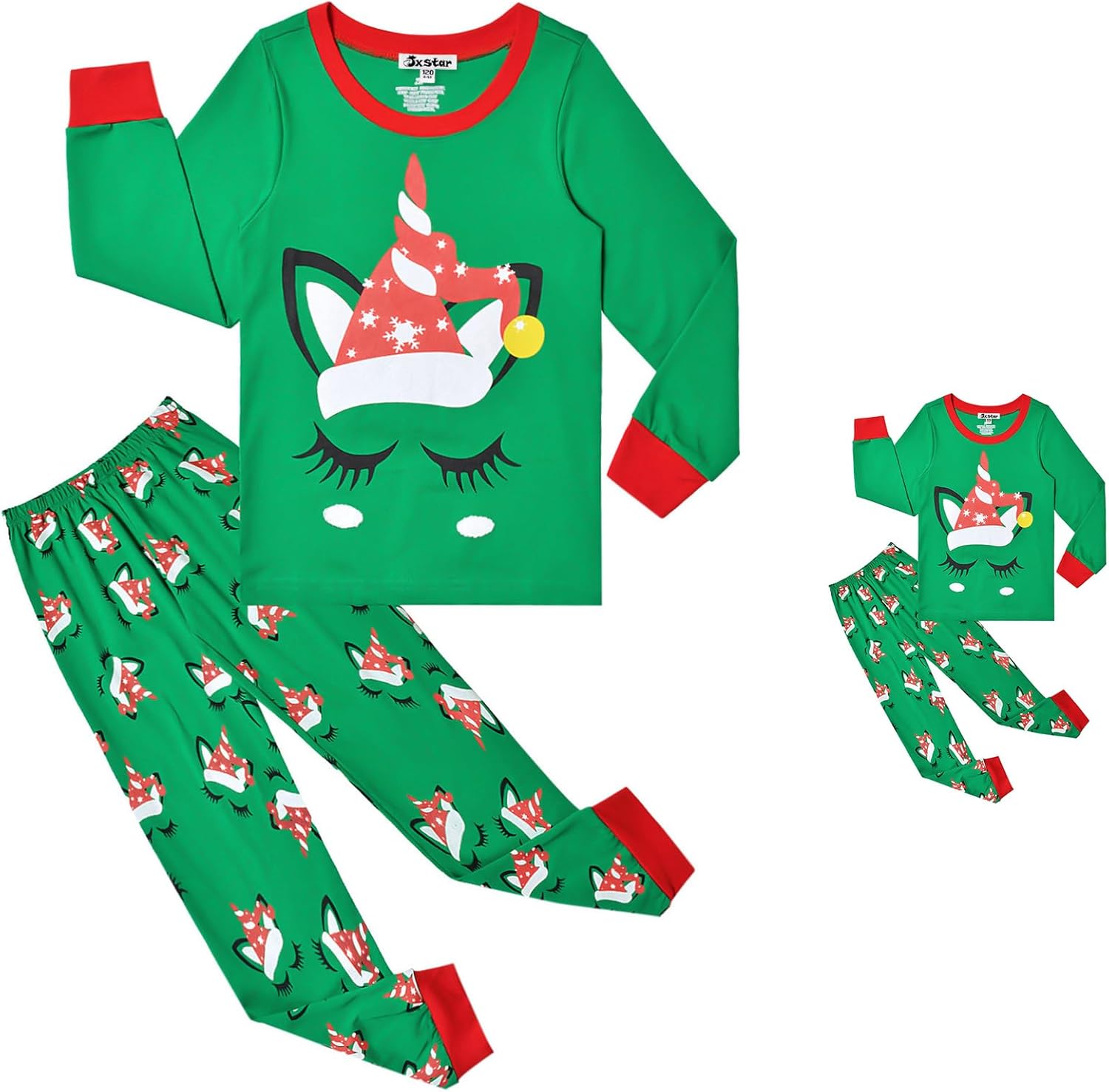 Jxstar Matching Girls & Dolls Pj Set Christmas Pajamas 18 inch Doll Cotton Sleepwear