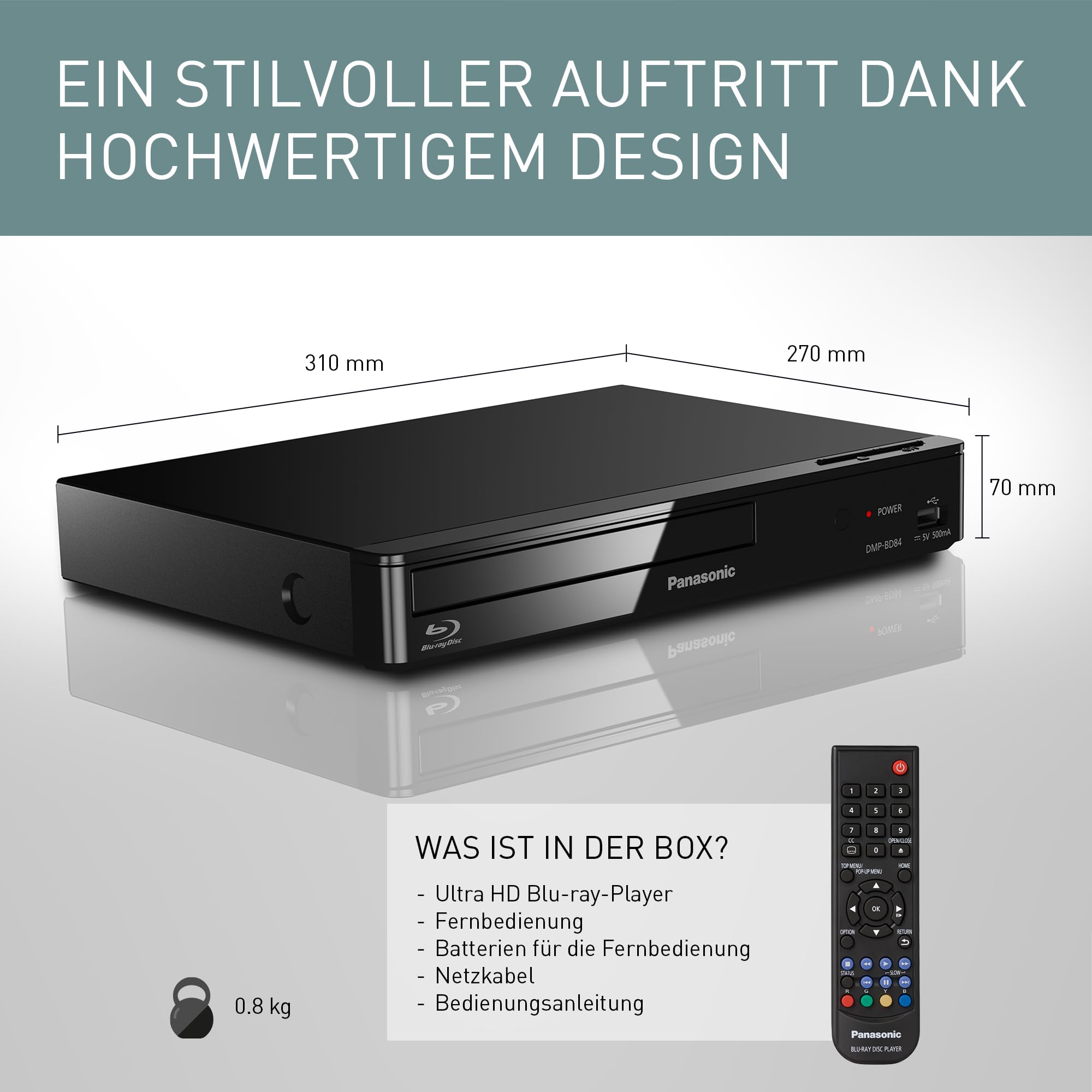 Panasonic DMP-BD84EG-K Red Inteligente 2D Reproductor de Blu-ray Disc/DVD, Aplicaciones de Internet, Audio de Alta Resolución, Reproducción en Disco Duro Externo, USB, Ethernet, Diseño Compacto, Negro