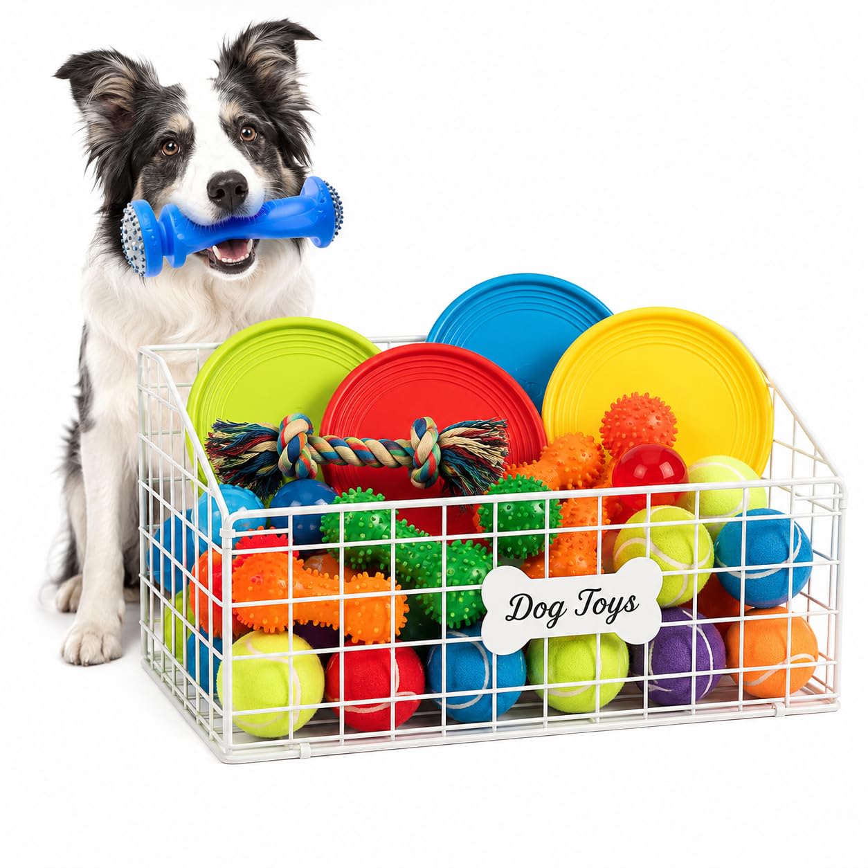 Geyecete Toy box for dogs large Dog Toy organizer Pet wire folding basket dog toy container dog toy box-Chew-Proof Dog Food Toy Storage-White — image 1