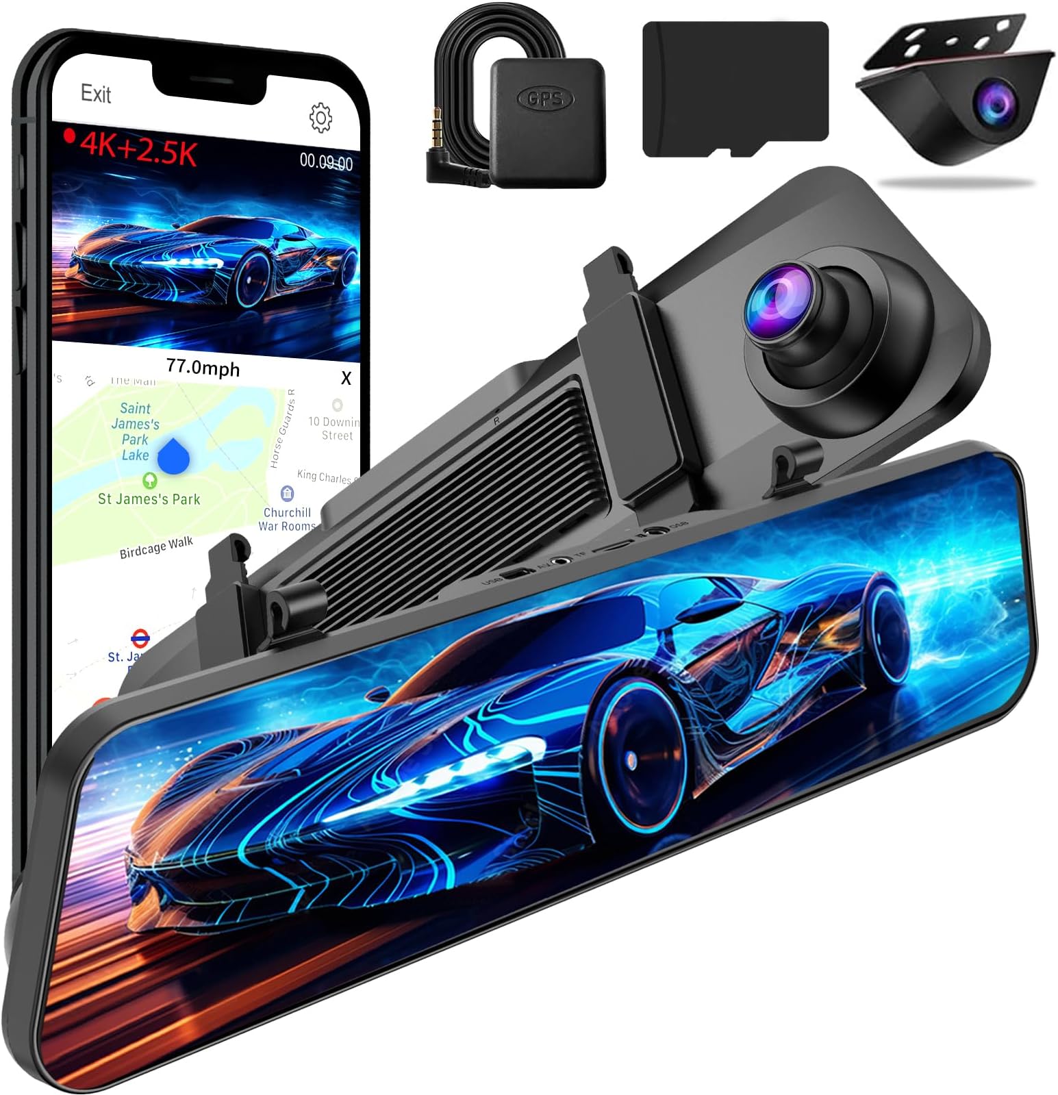 Dual Lens Toguard 4k Mirror Dash Cam Backup Camera Dual Lens