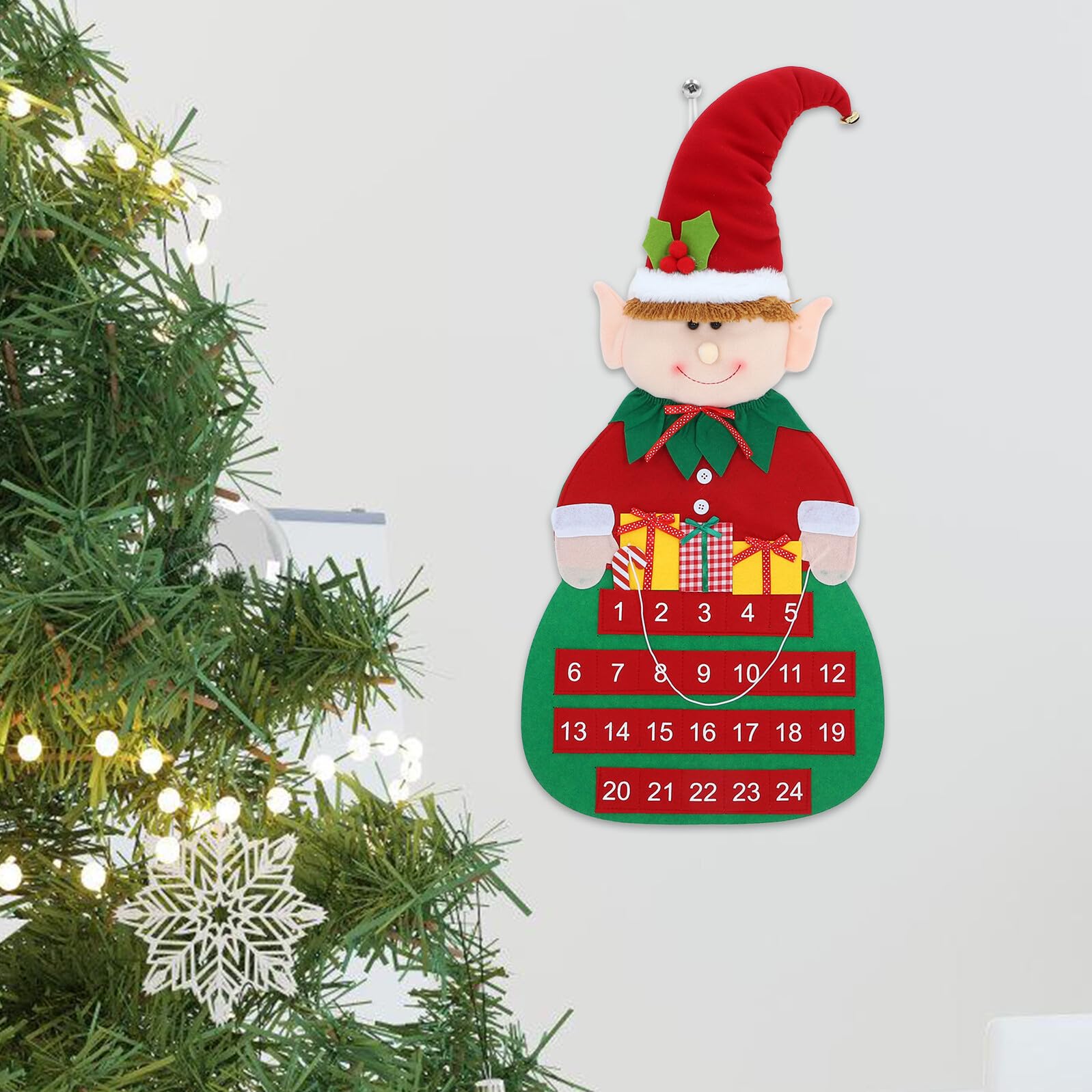 Calendario Avvento in Feltro Decorazione da Porta per Natale Calendario da Appendere Tasche Countdown Natalizio per Parete