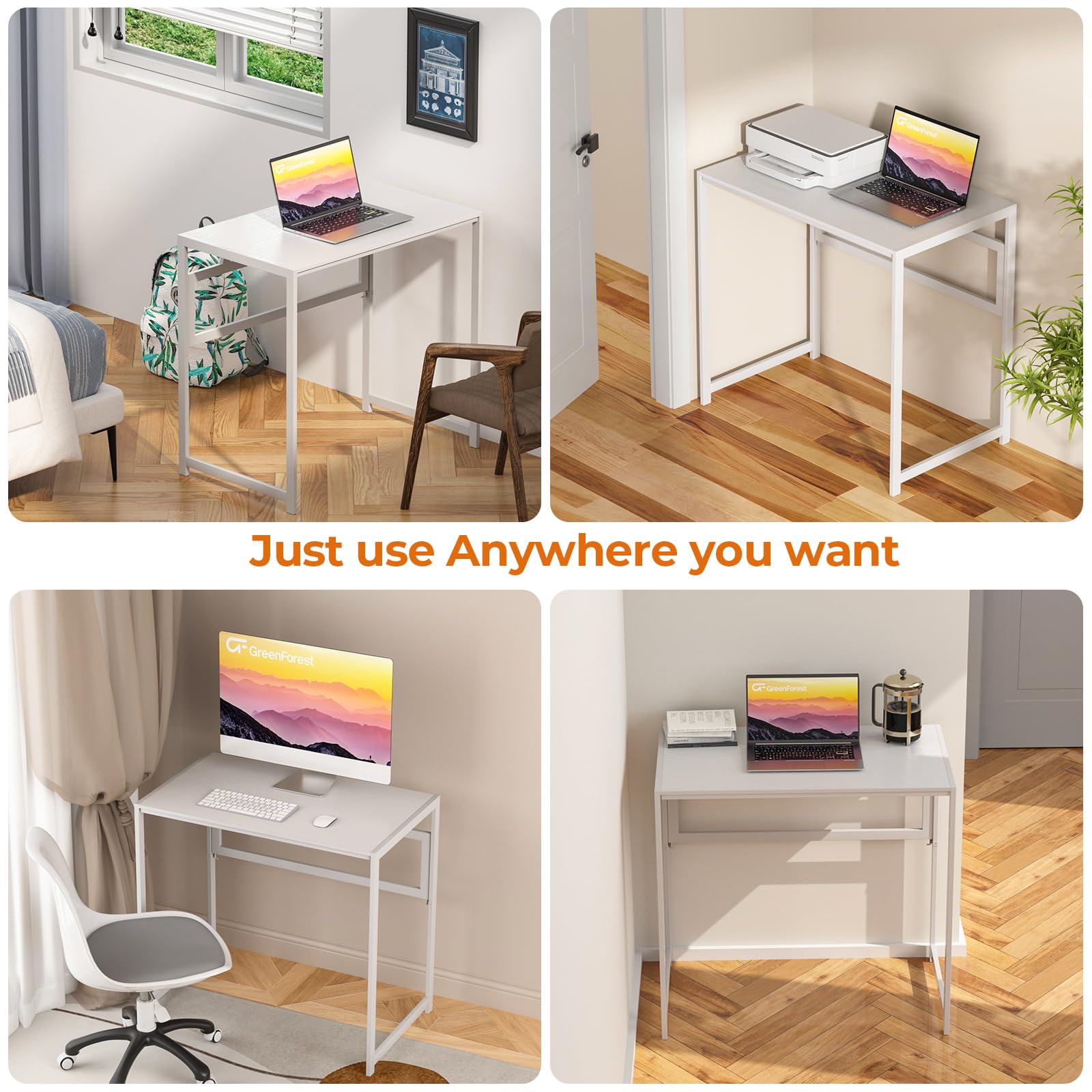 GreenForest Scrivania Pieghevole Senza Montaggio, 80 cm Scrivania Salvaspazio per Piccoli Spazi, Scrivania PC Portatile per l'Ufficio di Casa, Bianca