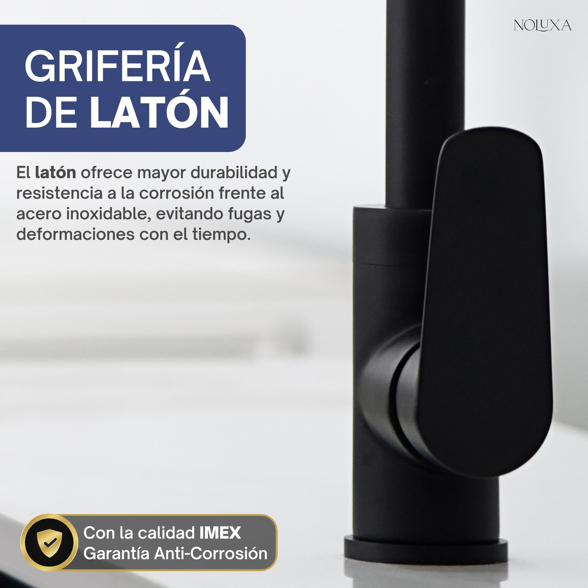 IMEX - Grifo Cocina Caño Alto Color Negro Mate | Grifo Monomando Fregadero | Griferia Cocina | Grifo en Latón con Cartucho Cerámico Ø35mm | Serie Bélgica