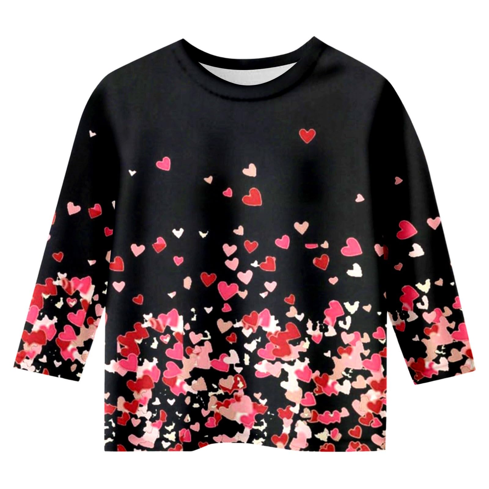 Modisches Mädchen T-Shirt für Valentinstag mit Rundhalsausschnitt 3/4-Ärmeln in lässigem Design