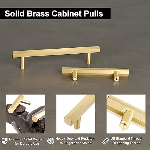 Miniatura 2 de QOGRISUN Paquete de 2 tiradores hexagonales de latón macizo para cajones, centro de agujero de 4 pulgadas, adecuados para cocina, baño, tocador,