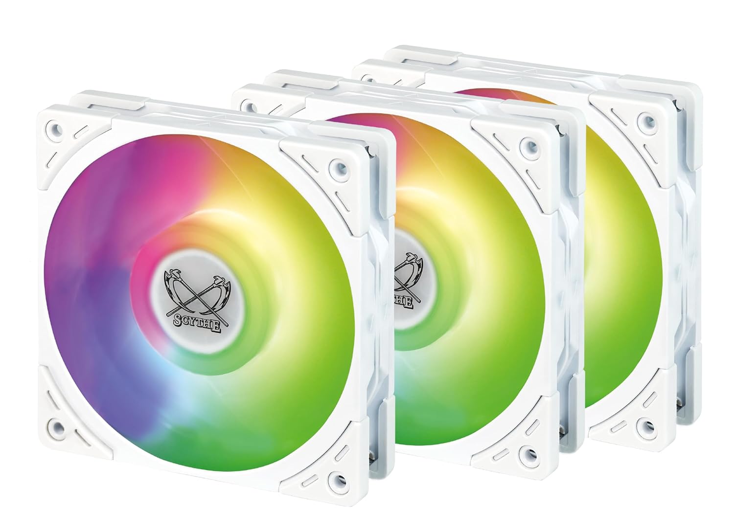 SCYTHE Wonder Tornado 120mm Computer Fan White ARGB 3 Pack, 26mm Hight, 2500RPM, Sealed Precision FDB, Anti-Vibration Design, 3 pin ARGB, 120K HR Life time, for PC Cooling or Water CPU Cooling Fan