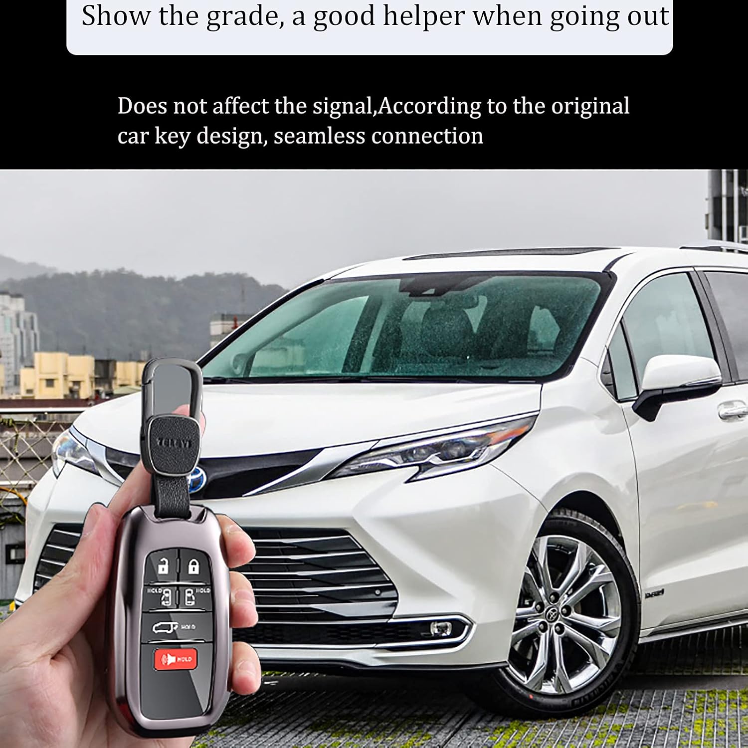 Kwak's Key Fob Cover Case for Toyota Sienna 2021 Metal Smart Key Protection Holder Shell ,Compatible for 2021 RAV4 Prime (Rose Gold,Buckle)