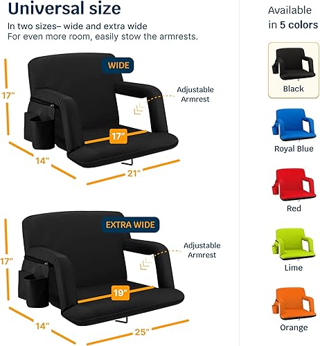 Miniatura 3 de Alpcour Asiento reclinable para estadio, silla ancha con respaldo y cojín, reposabrazos, bolsillos laterales y gancho para gradas, las mejores