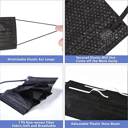 Miniatura 4 de Mascarillas faciales desechables negras 100 unidades para hombres y mujeres adultos mascarilla transpirable