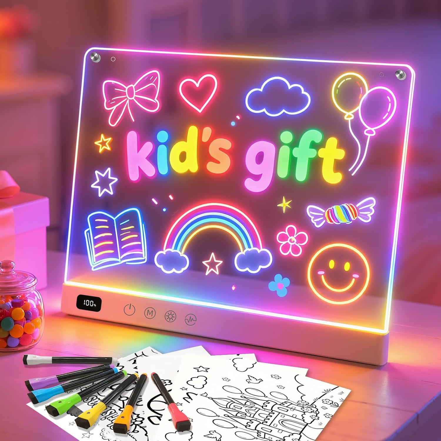 17''Rechargeable LED Drawing Board,Gifts for Kids Age 3+ (Off White)