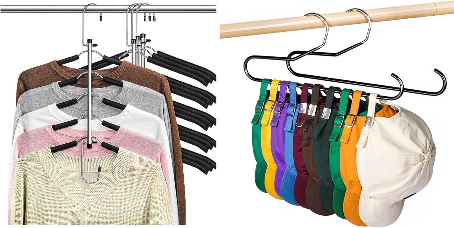 Clothes Hangers Space Saving Shirt Hangers Non Slip Shirt Organizer for Closet 4 Pack, Hat Storage Organizer for Baseball Caps Non Slip PVC Coating Hat Rack Hangers for Closet 2 Pack
