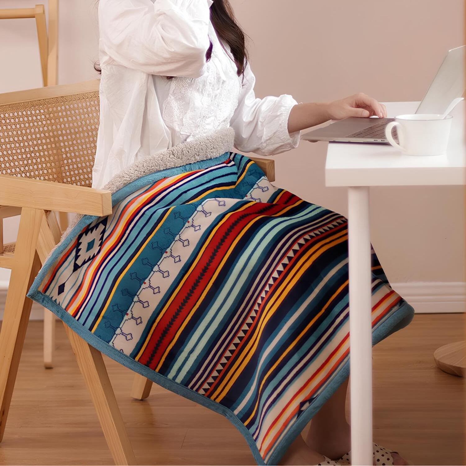 Sherpa Boho Throw Blanket, Super Soft and Cozy Aztec Blanket, Double-Layer Flannel Fleece Blankets as Lap Blanket, Couch, Sofa, Bed, Camping - Image 4