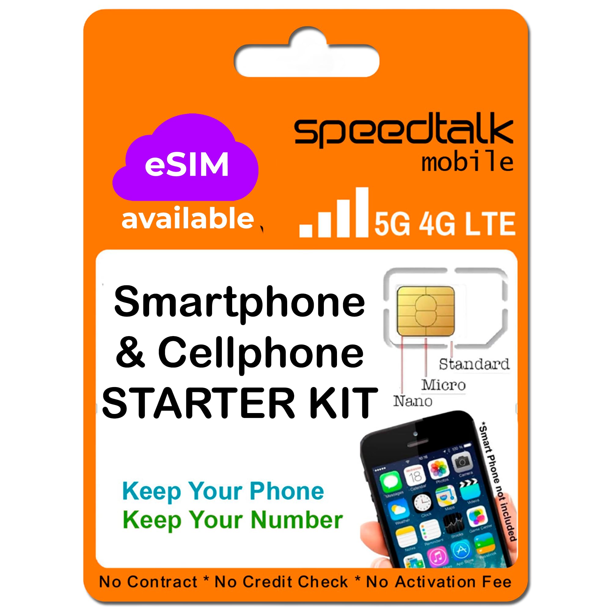 SpeedTalk Mobile Pre-Paid Universal SIM Card Starter Kit – Plans from $5/mo. Unlimited Plans from $9/mo. No Contract Cellphone 5G 4G LTE iOS Android Smart Phones, Triple Cut 3 in 1 SIM Card
