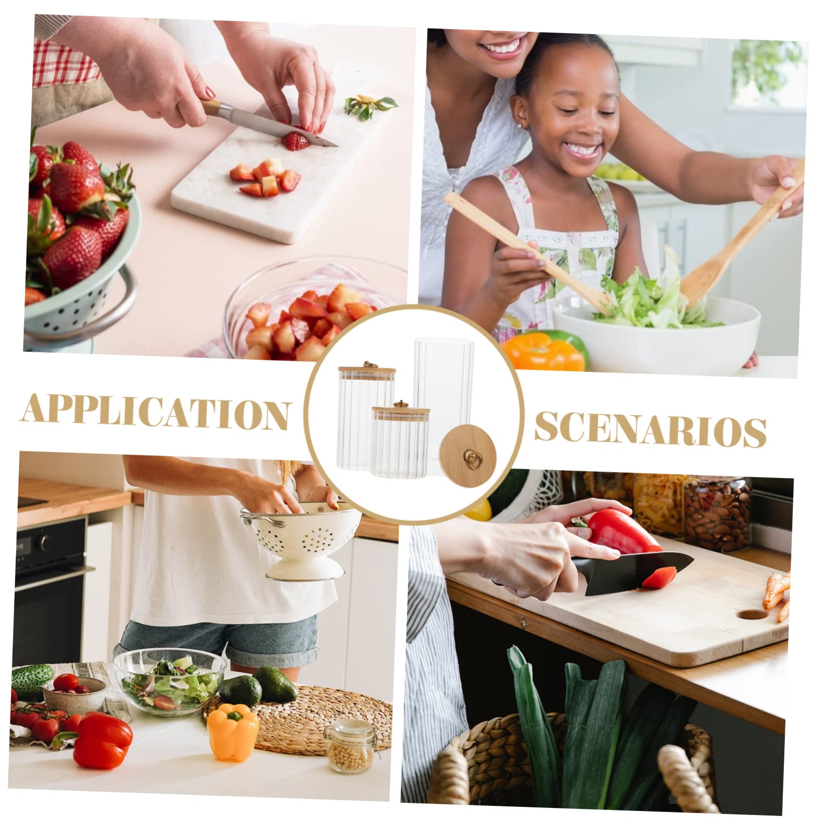 Alipis 2 Series Conjunto De Tarros De Almacenamiento Alimento Frascos Con Tapa Envase Largo Frascos De Almacenamiento Con Tapas Contenedores De Bocadillos Bambú 3 Piezas*2