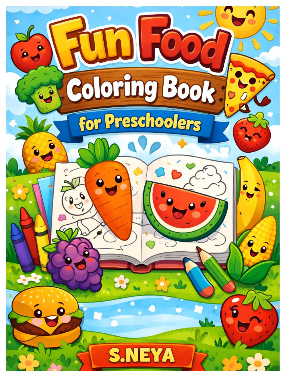 Fun Fruits and Vegetables Coloring Book for Kids Ages 3-5: Cute and Easy Food Coloring Pages for Preschoolers and Toddlers | Big Simple Fruit and Vegetable Illustrations for Creative Learning
