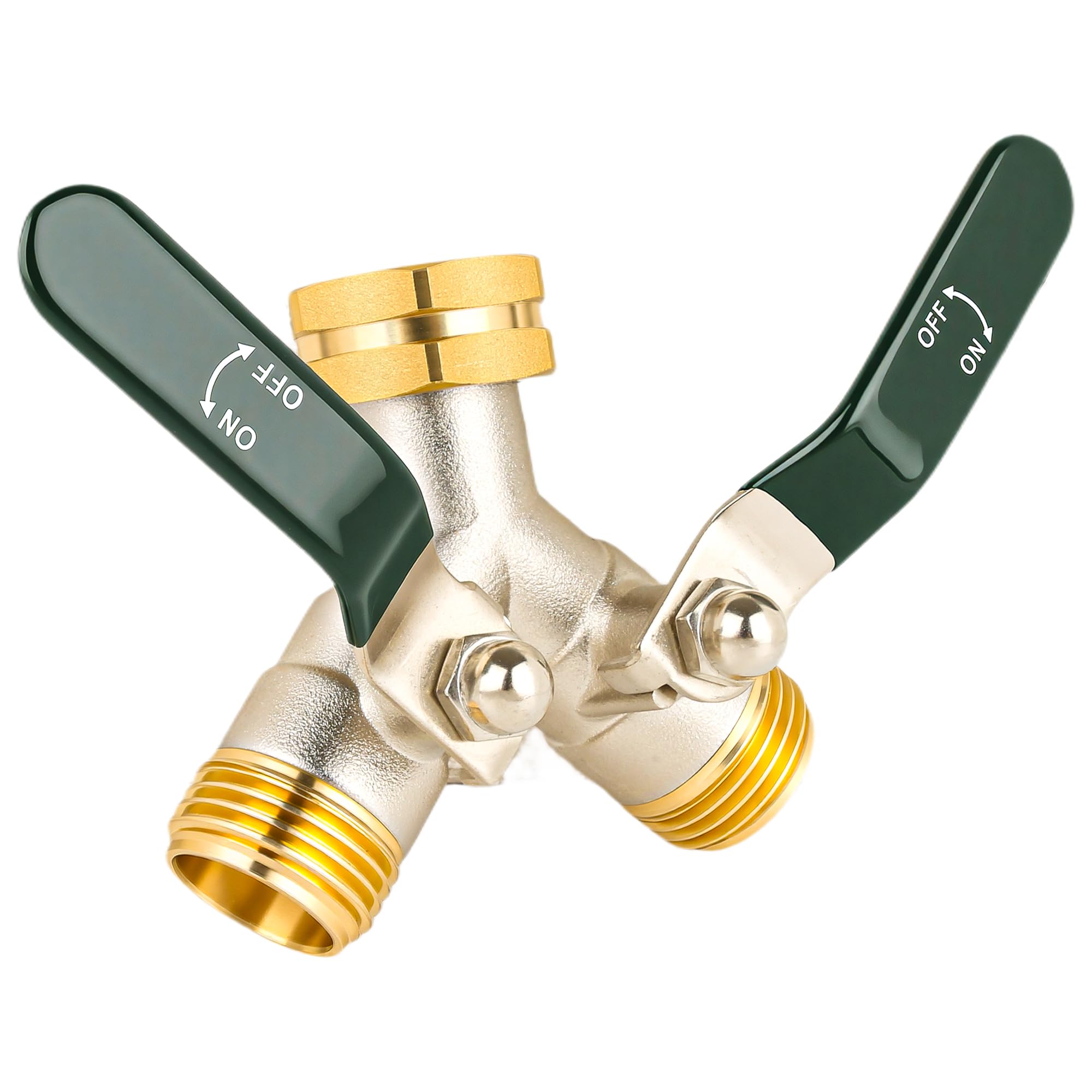 Hose Splitter 2 Way, Brass High Flow Garden Hose Splitter Heavy Duty, Hose Connector, Water Spigot Splitter, Full Flow Faucet Splitters with shutoff, 3/4” GHT Inlet