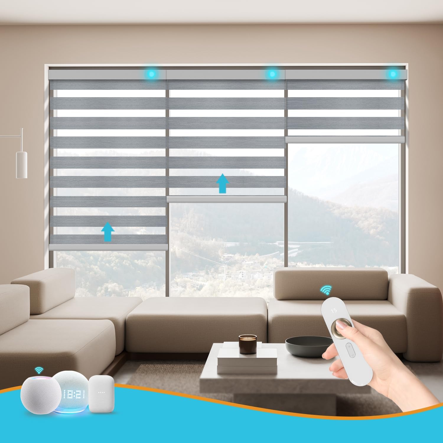 Motorized Zebra Blinds with Remote Smart Blind Work with Homekit Alexa SmartThings Electric Day and Night Shade Cordless Automatic Solar Powered Window Shade Customize(Pure Black)