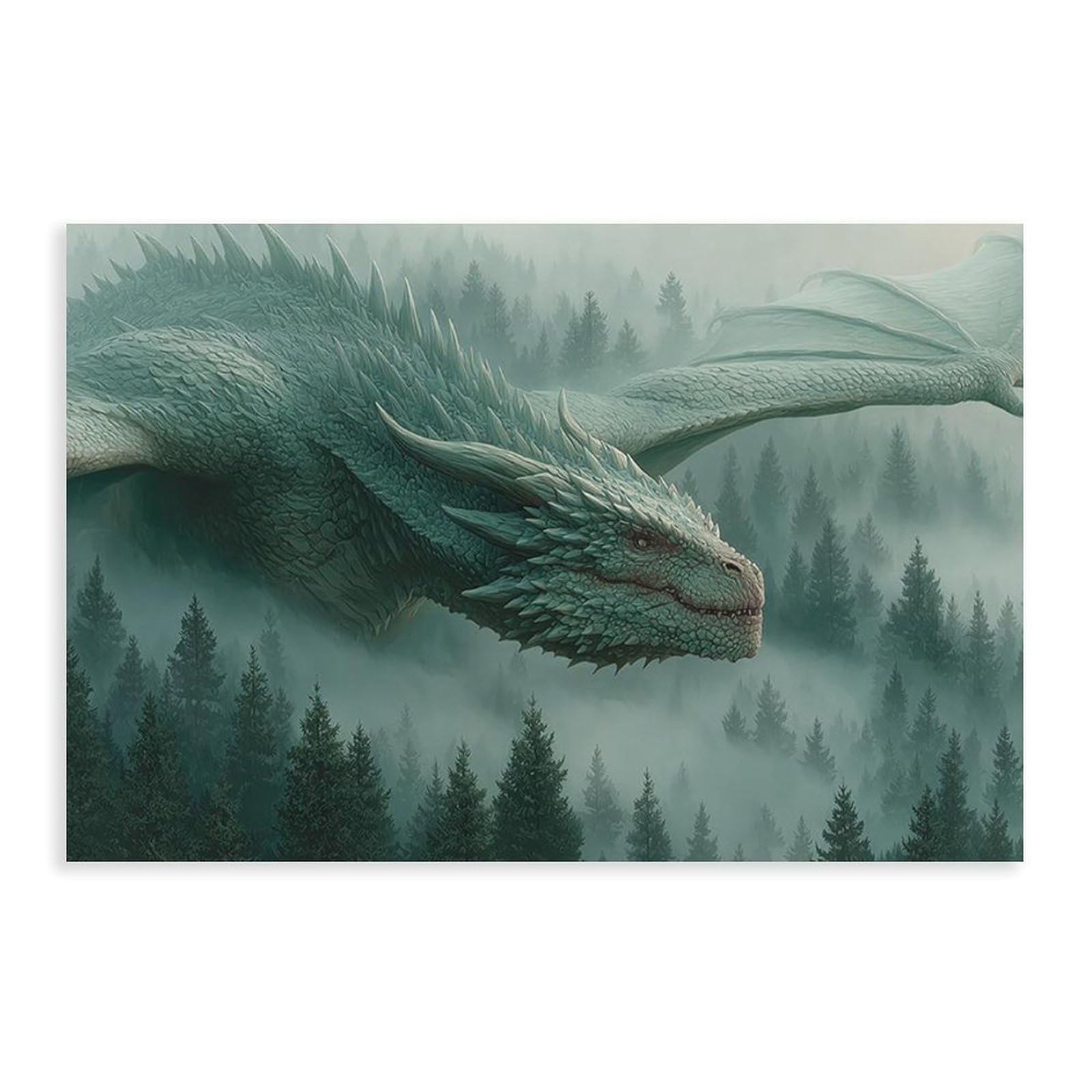 Bareronor Foggy Forest And Dragon Large Canvas Poster Bedroom Decor Landscape Office Room Decor Gift 24" L X 36" W