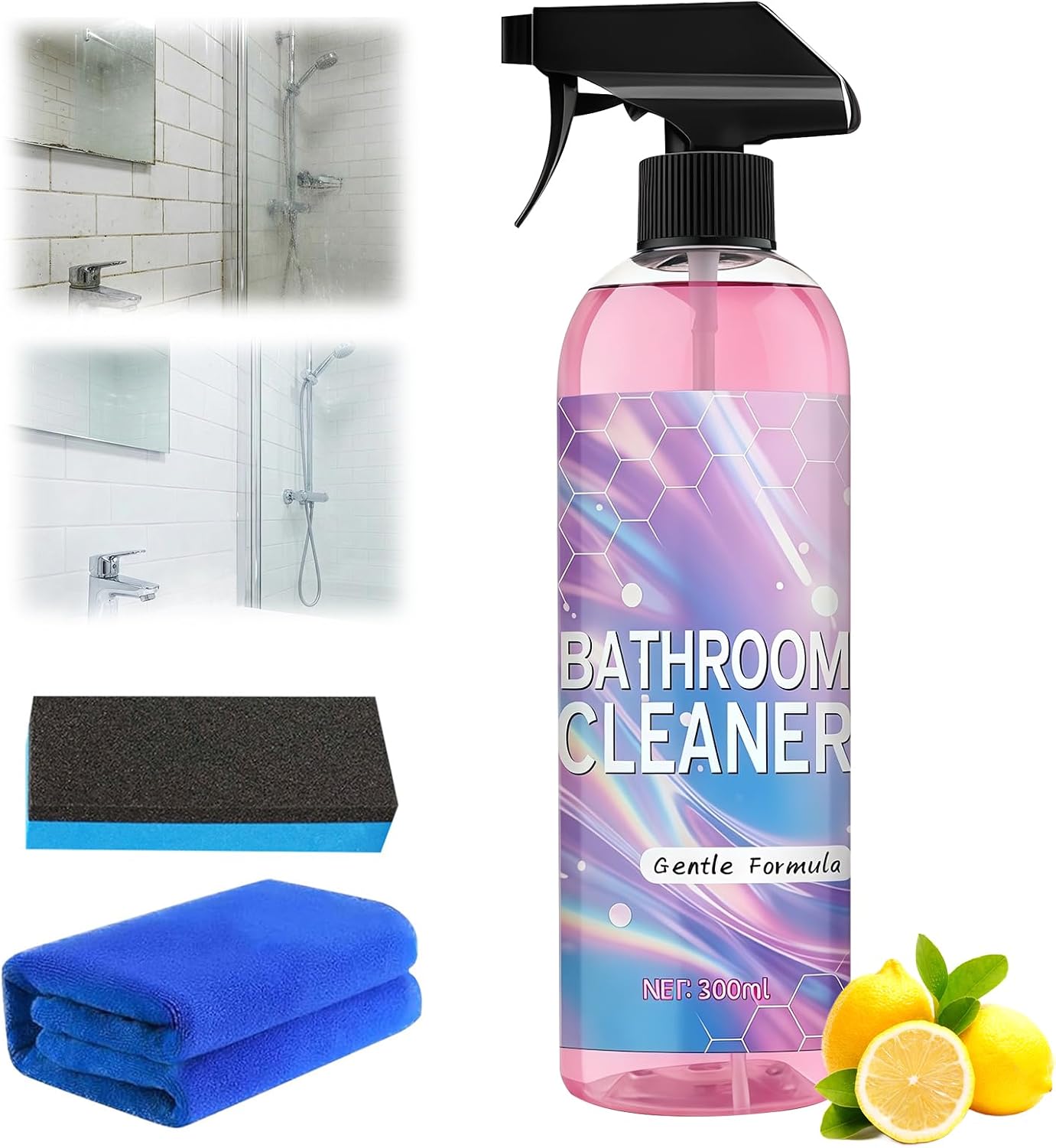 Bathroom Descaler Foam Cleaner,Powerful Pink Bathroom Cleaner Spray,Bathroom Descaler Cleaner,Stubborn Stains Cleaner,All-Purpose Bathrooms Descaler Foam Spray(300ml)