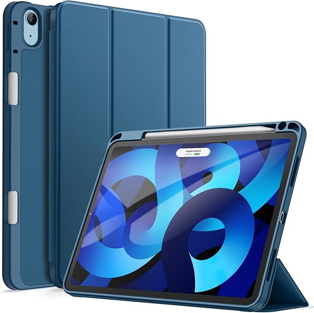 JETech Etui dla iPad Air 5/4 (10,9 Cala, Model 2022/2020, 5/4 Generacja) z uchwytem na długopis, Pencil 2.Generacji Ładowania, Szczupły Pokrowiec na Tablet z Miękki Tył z TPU (Niebieski)