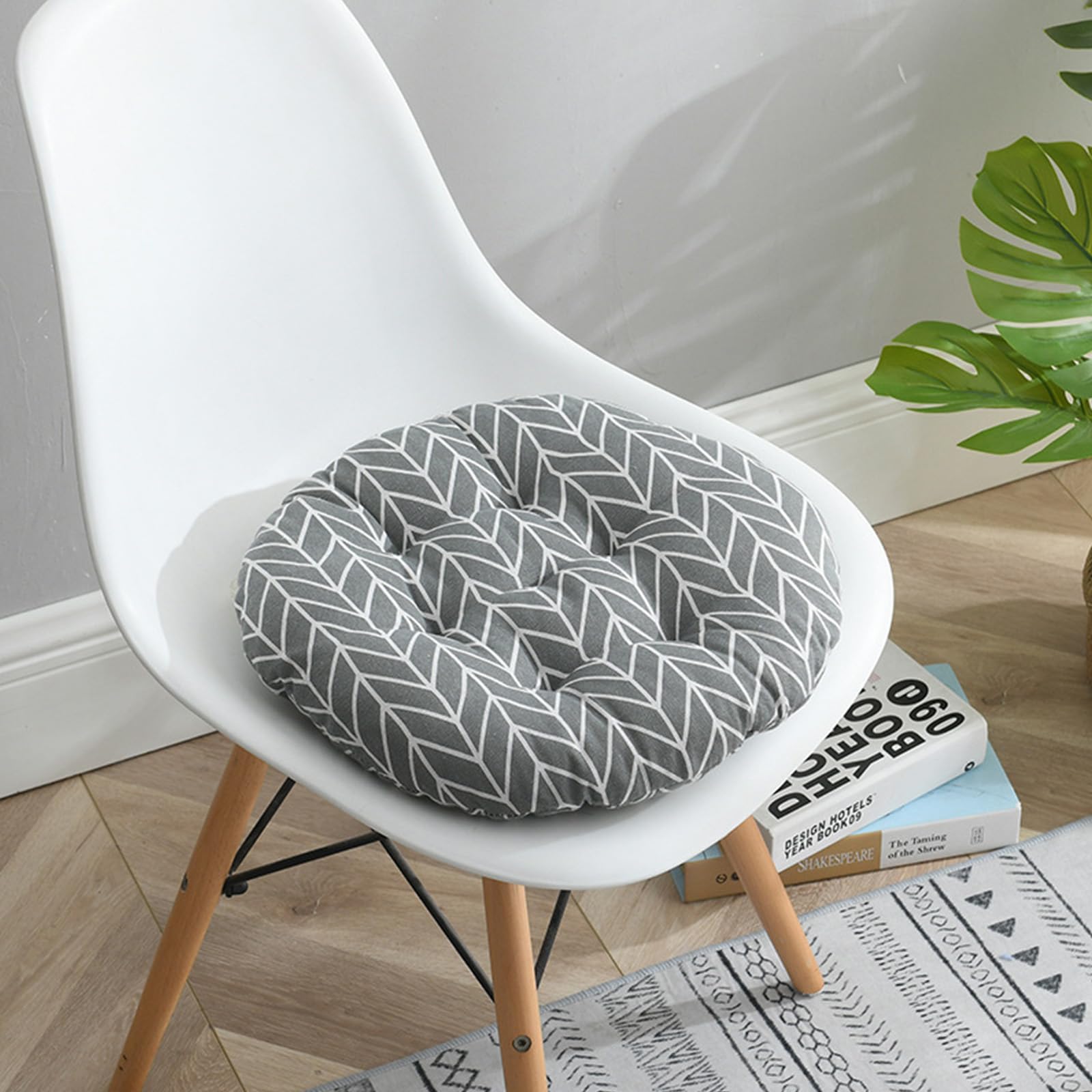 Hixingo Pack de 2 Cojin para Silla de Salon, Redondeado Cojines para Sillas de Comedor Cojin para Silla Nordica Antideslizante Sólidos Cristal Suave Cojines de Asiento (40cm,Rayas)