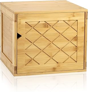 Fasmov Cube Storage Organizer, Bamboo Cube Bookshelf, Stackable Connect Storage Cube Cubby Organizer with Door, Stackable Cubes Bin for Bedroom, Home and Office