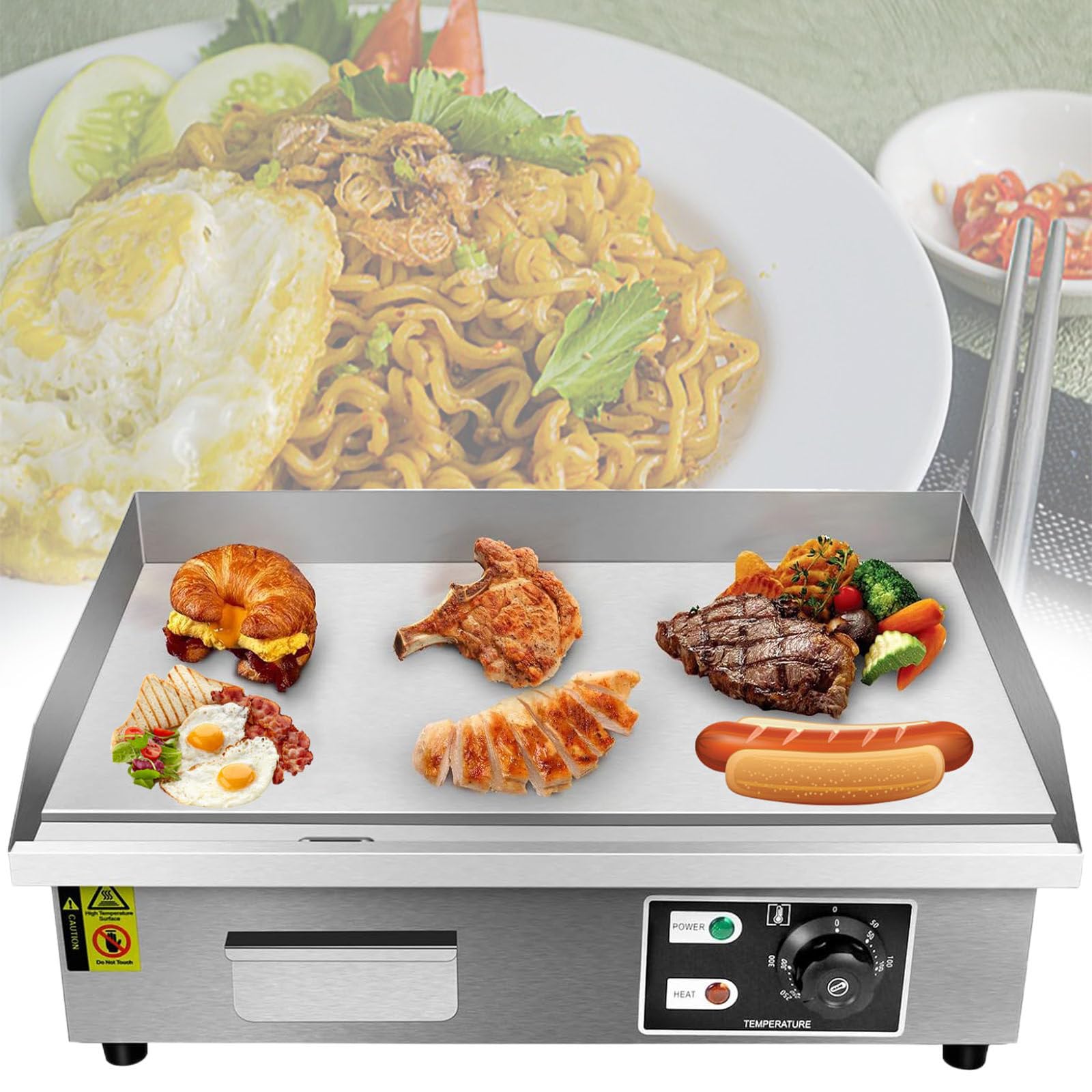Piastra Elettrica Commerciale, Griglia Teppanyaki 55x35 cm Griglia Elettrica per Carichi Pesanti con Parte Superiore Piatta da 1600W o 3000W, Piastra da Appoggio in Acciaio Inossidabile,110V