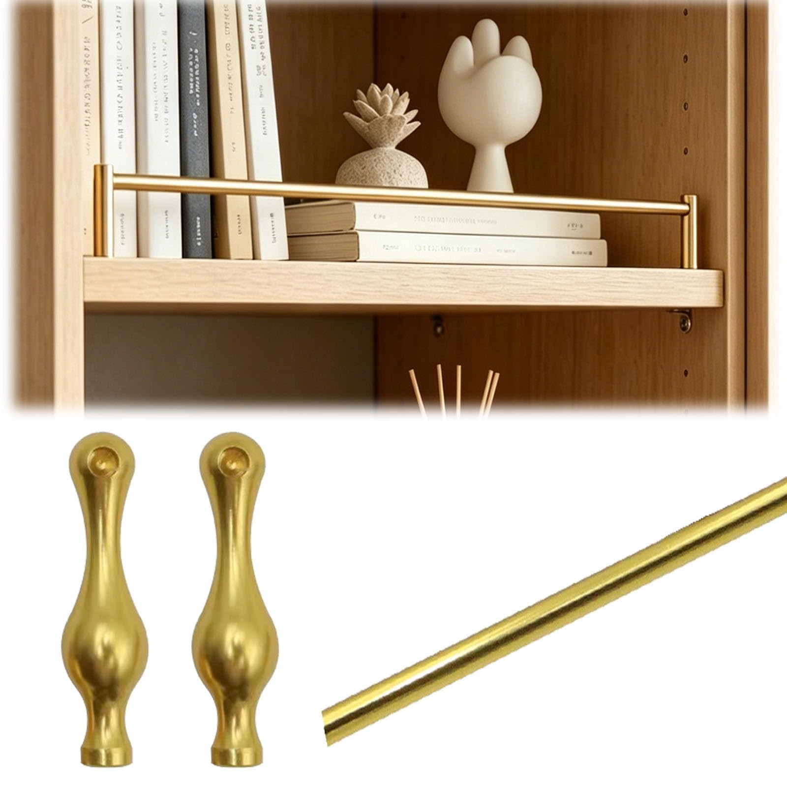 Yxxsdp Gold C Metal Shelf Guard Rail For Kitchen/Closet, Tipping Barrier Rod For Bookshelf/Wine Rack, Cabinet Guardrail Bar Customizable Length(,24In/61Cm)