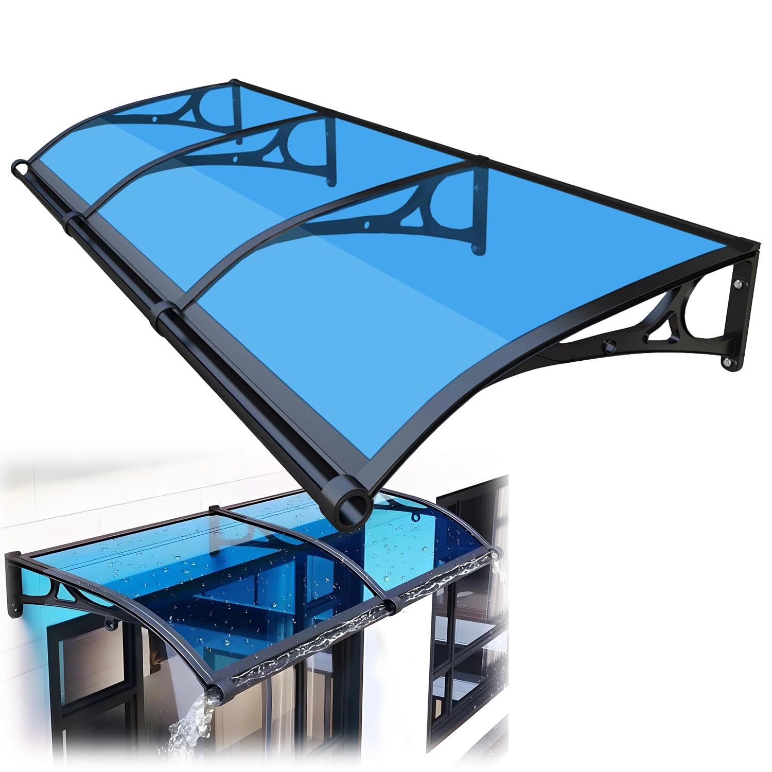 GJMSSMY Outdoor Door Canopy Awning, Waterproof Rain Shelter for Windows, Easy to Install Garden Cover, Sizes: 60x100cm, 80x120cm, 100x200cm, Lake Blue, 120x280cm