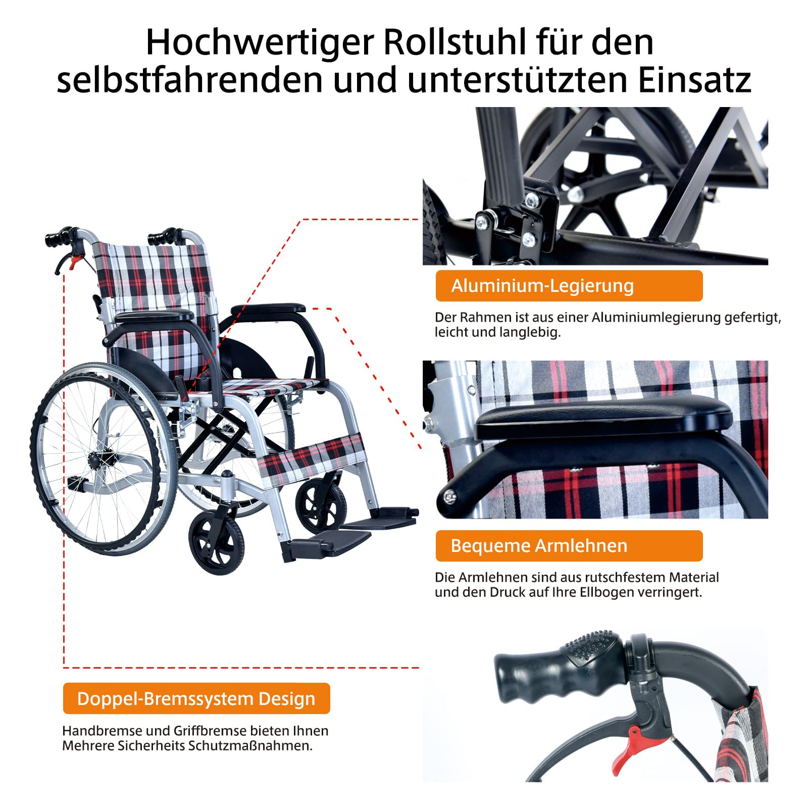 Sedia a rotelle pieghevole leggera, sedie a rotelle semoventi, sedia a rotelle per anziani, sedie a rotelle in alluminio con poggiapiedi, sedia a rotelle per disabili (CP-30A5N)
