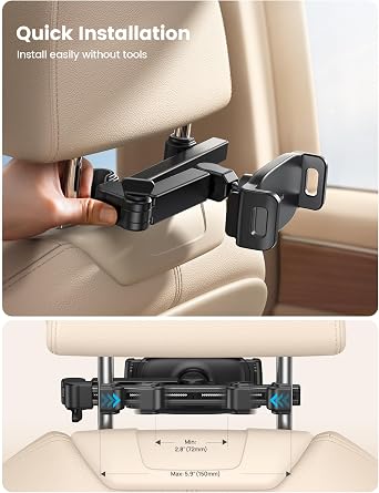 Lamicall Car Headrest Tablet Holder - [3 in 1 Extension Arm] Adjustable Tablet Car Mount for Back Seat, Gifts Road Trip Essentials for Kids, for 4.7-11 Devices, iPad Pro Air Mini, Galaxy, Fire HD