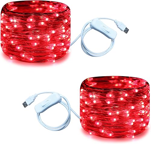 Miniatura 15 de RUICHEN Guirnalda de luces USB de 33 pies, 100 luces LED con interruptor de encendido/apagado (naranja, paquete de 2)