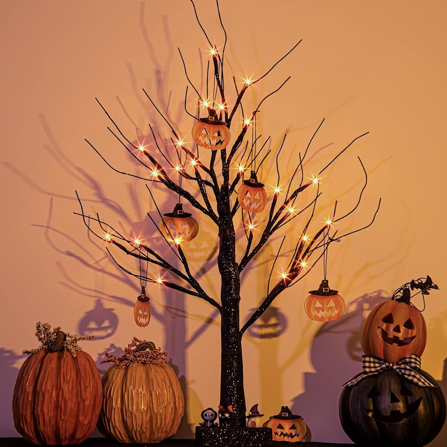 Vanthylit Halloween Decorations Black Halloween Tree Glittered with