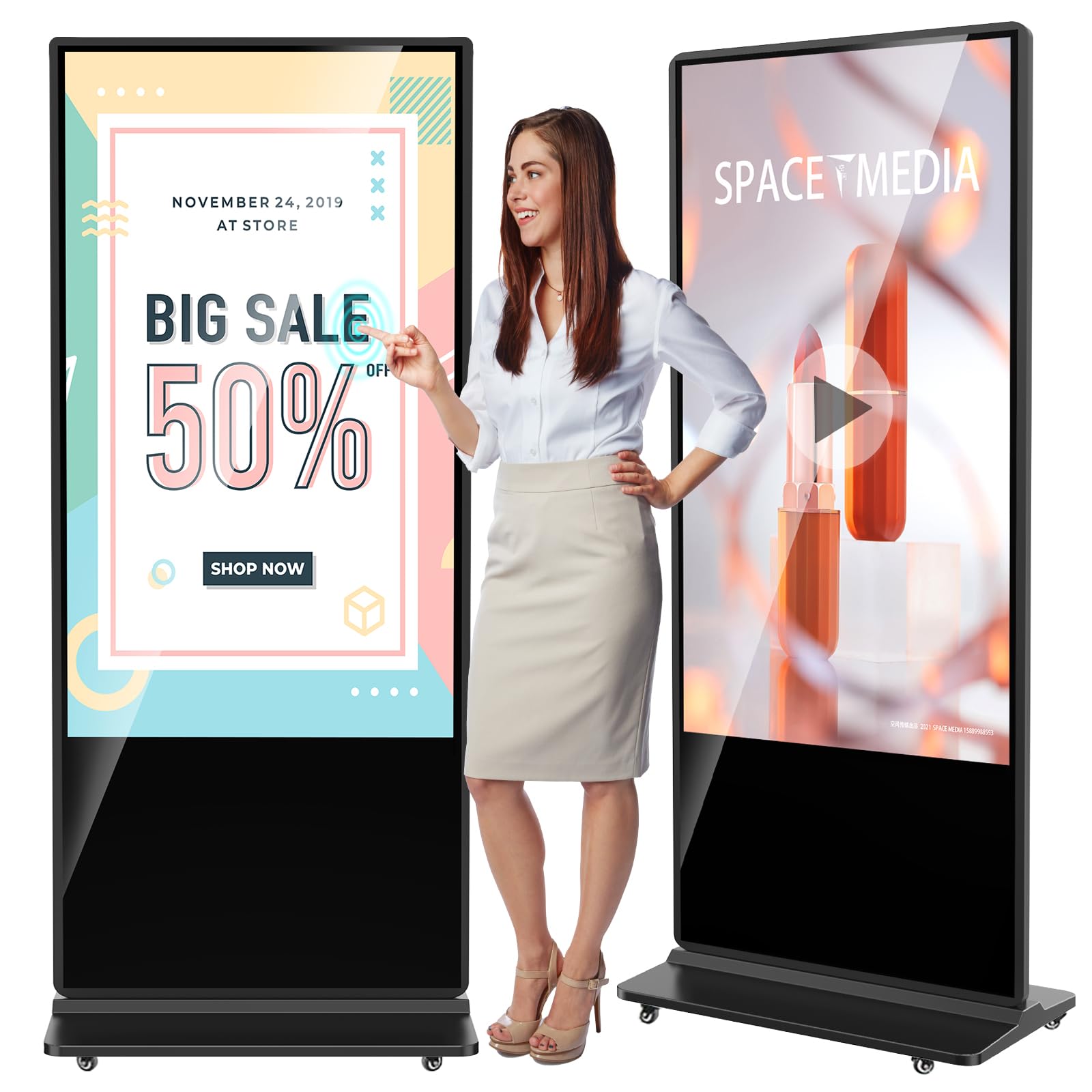 65 Inch 4K Digital Signage Display,Indoor Floor Standing TouchScreen Advertising Display Kiosk Android System,Commercial LCD Totem Support HDMI-in,Free Customization Stickers and CMS System(Black)