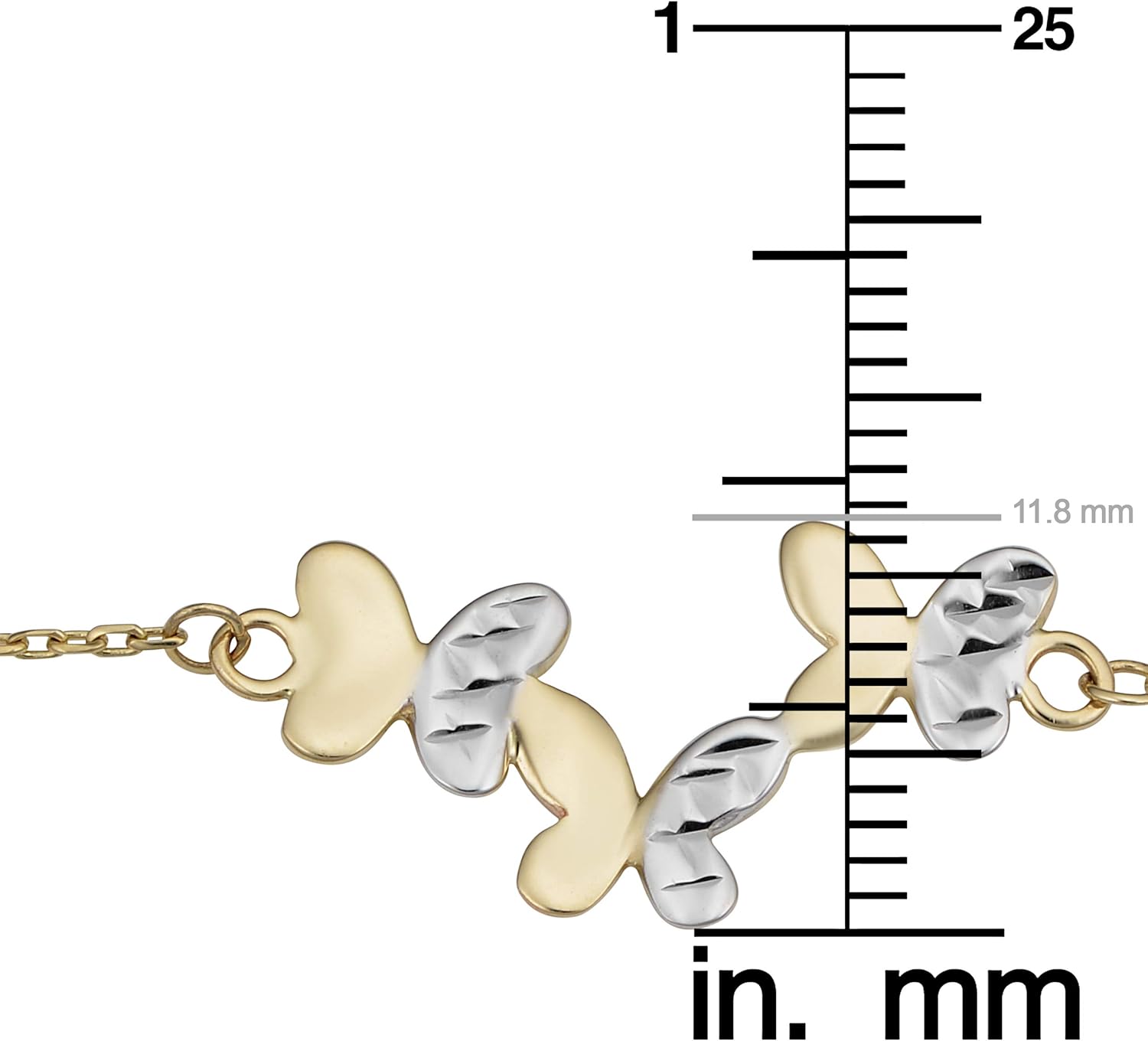 Kooljewelry 14k Two-tone Gold Butterfly Anklet (adjusts to 9 or 10 inch)