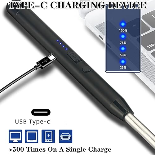 Miniatura 5 de Encendedor de velas eléctrico recargable USB C, encendedor de arco de plasma, resistente al viento, sin llama, encendedor largo con cuello flexible