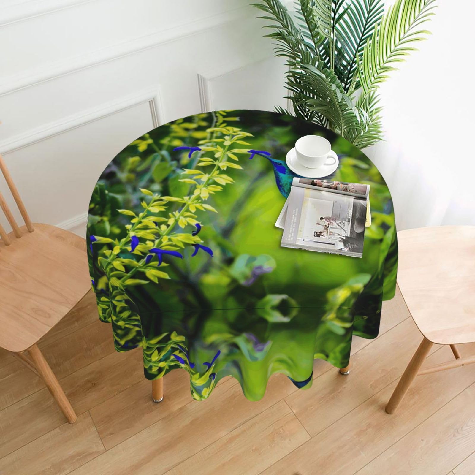 YYHHAOFA Hummingbird Floral Prints 60in Round Decorative Tablecloth – High-Grade Polyester Throw Cover for Dining, Parties, and Outdoor Events