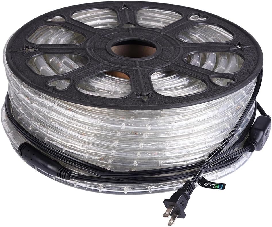 DELight 150ft LED Rope Light Valentines Home Holiday Party Disco Restaurant Cafe Decor 2 Wire 1620pcs Bulbs White