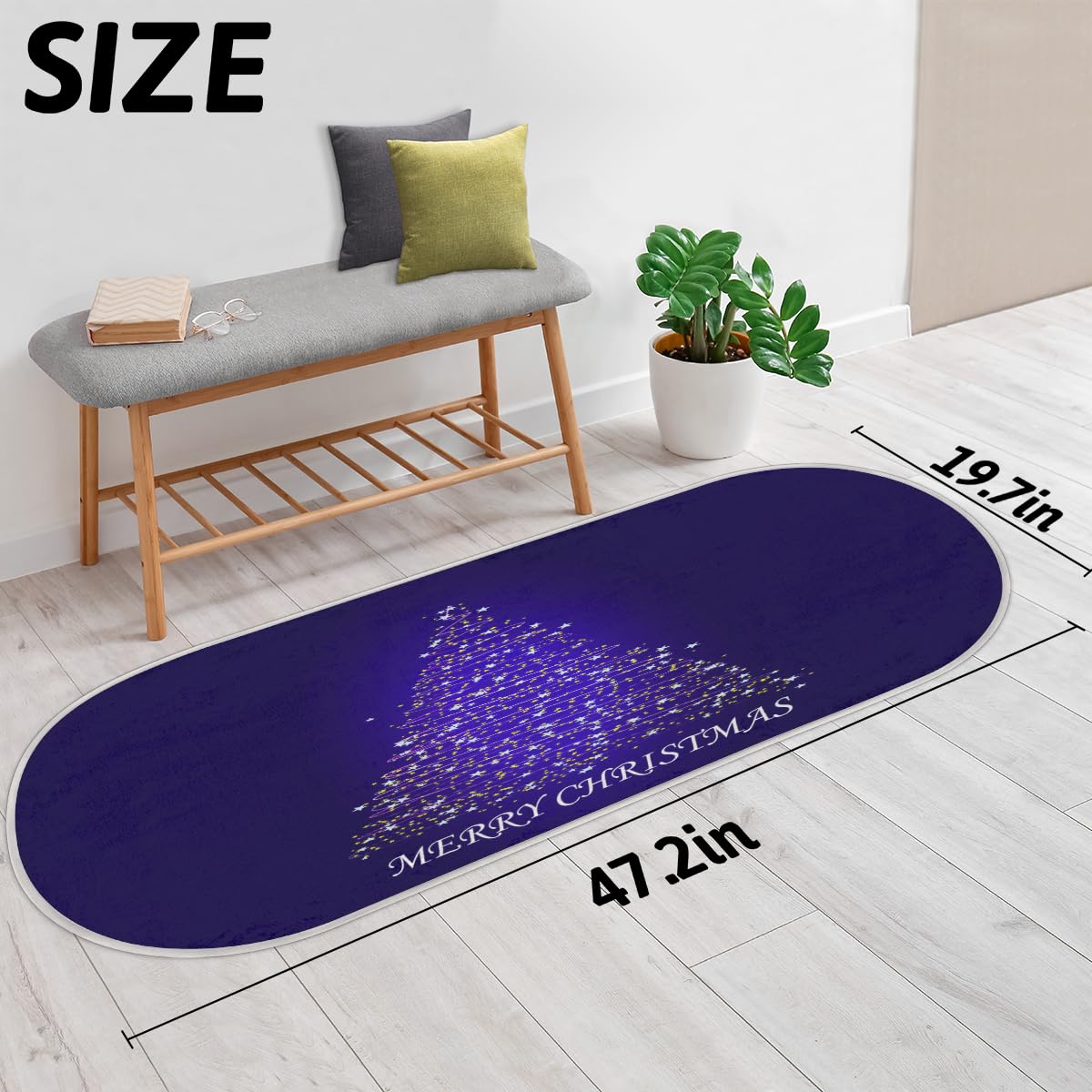 TropicalLife 'Merry Christmas' dywanik mata 50 x 120 cm, choinka długie włosy zagęszczony obszar dywaniki do pokoju kuchni domu łazienki wewnątrz antypoślizgowa mata podłogowa dywaniki