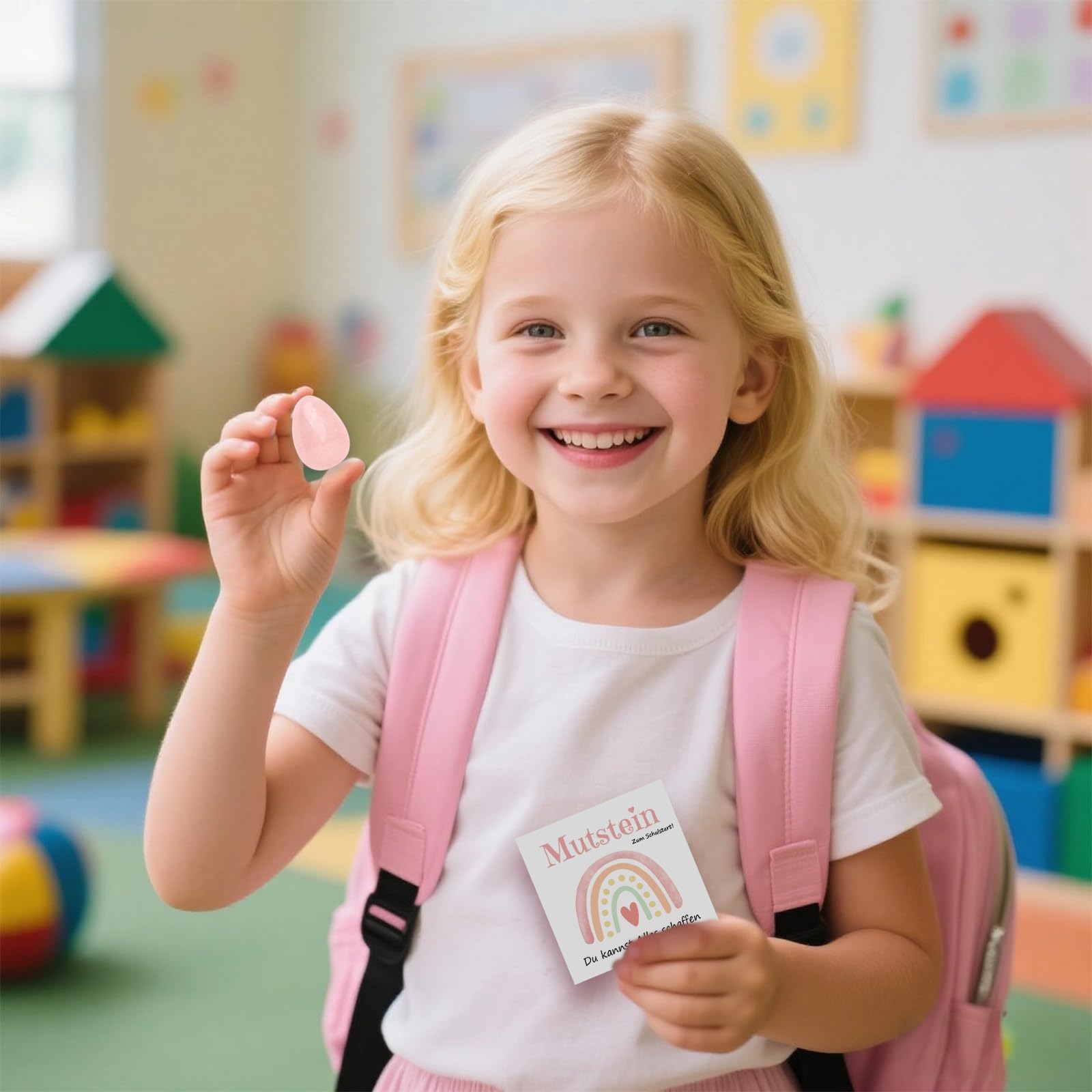 Mutstein Pietre portafortuna regalo inizio scuola 2026 con biglietto auguri confezione regalo rosa