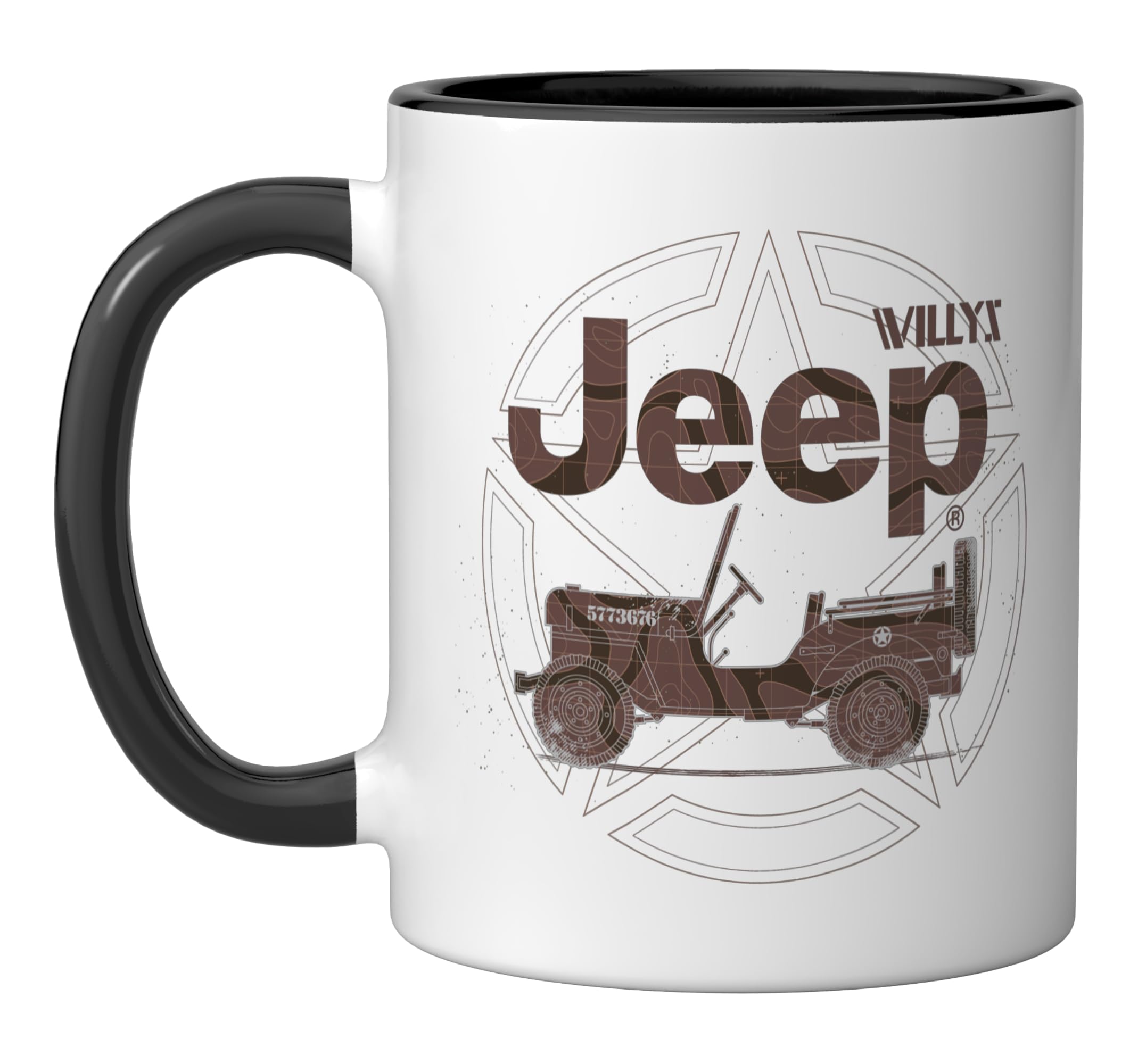 Jeep Willys Vintage Star Ceramic Mug, Black/White