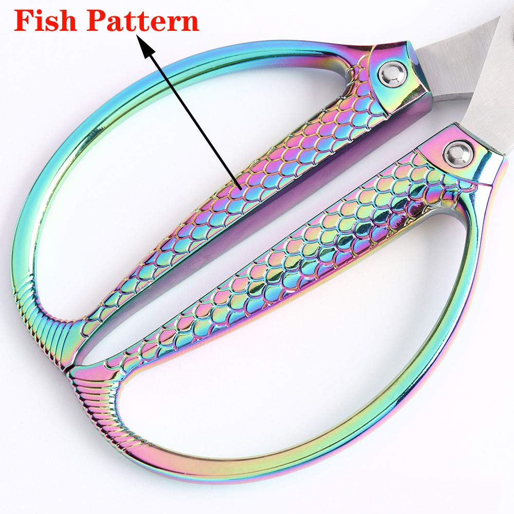 Jasni Fish Pattern Leistungsstarke Küchenschere Professionelle Heavy Duty Multi-Purpose schöner FarbRegenbogen Titan Coating Schmiedetes Edelstahl
